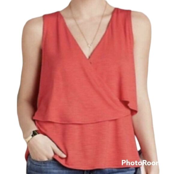 Anthropologie Deletta red sleeveless faux wrap bodice layered look top - Picture 1 of 7